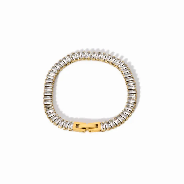 Fashion Stainless Steel White CZ Rectangle Line Stone Bracelet