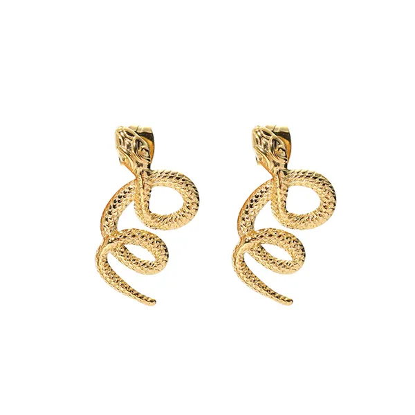 18K Gold Plating Women Texture Snake Stud Earrings
