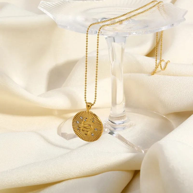 Gold Plated Stainless Steel Snake Rune Pendant Necklace