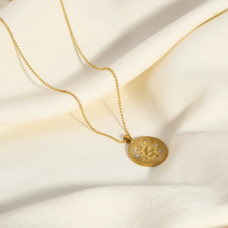 Gold Plated Stainless Steel Snake Rune Pendant Necklace