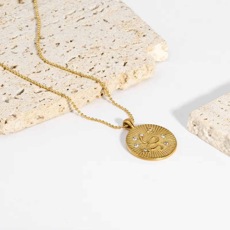 Gold Plated Stainless Steel Snake Rune Pendant Necklace