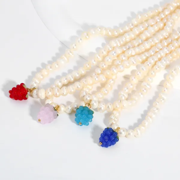 Natural Frashwater Pearl Colorful Grape Pendant Necklace