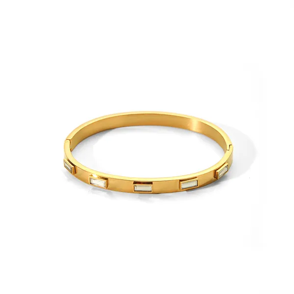 Popular Sales Stainless Steel Green CZ Bangle Bracelet