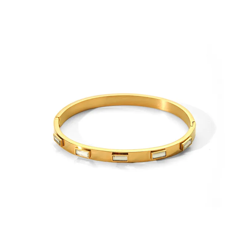 Popular Sales Stainless Steel Green CZ Bangle Bracelet