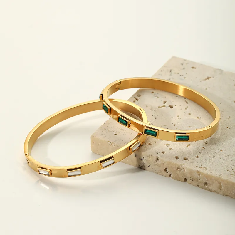 Popular Sales Stainless Steel Green CZ Bangle Bracelet