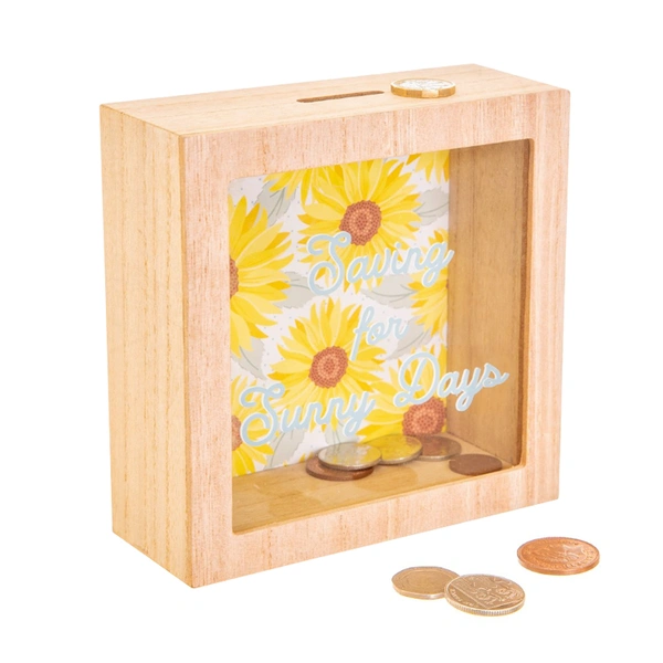 Customized wooden glass bank money cash coin storage box frame 3D 