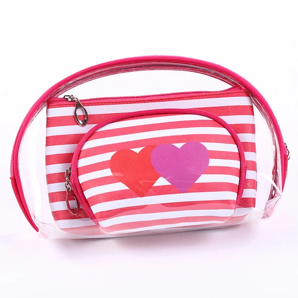 PVC three-piece make-up bag love stripe cosmetic bag waterproof wash bag