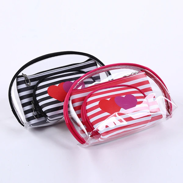 PVC three-piece make-up bag love stripe cosmetic bag waterproof wash bag