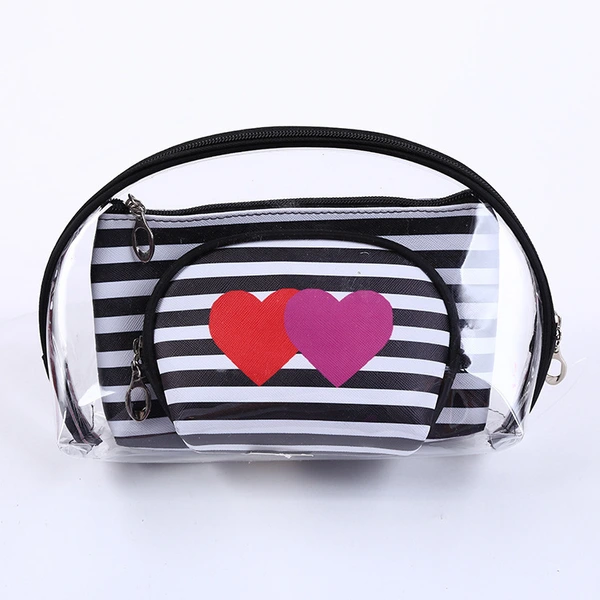 PVC three-piece make-up bag love stripe cosmetic bag waterproof wash bag