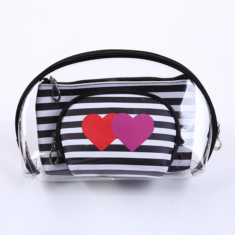 PVC three-piece make-up bag love stripe cosmetic bag waterproof wash bag