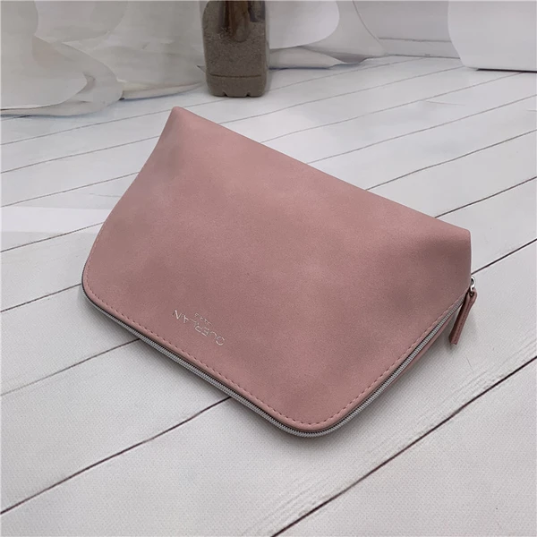 large capacity frosted PU shells cosmetic bag pale pink