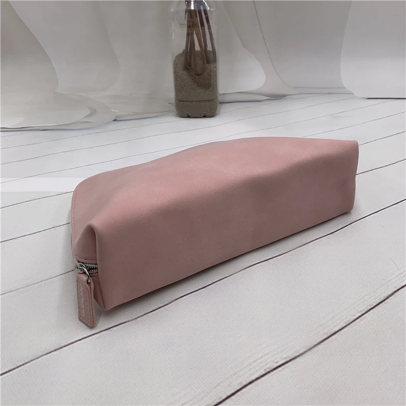large capacity frosted PU shells cosmetic bag pale pink
