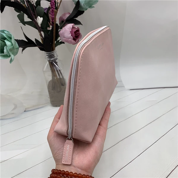 large capacity frosted PU shells cosmetic bag pale pink