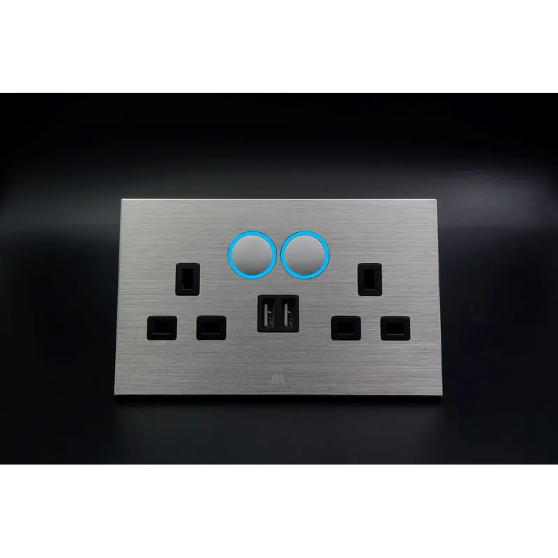 ALUMINIUM TWIN BS SWITCHED SOCKET WITH USB IN GOOD PRICE & QUALITY