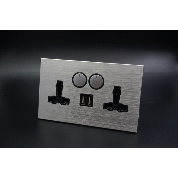 ALUMINIUM TWIN UNIVERSAL SOCKET WITH USB IN GOOD PRICE & QUALITY