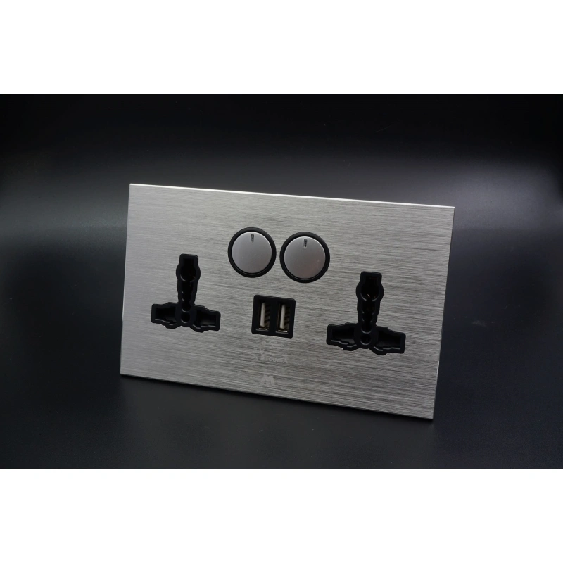 ALUMINIUM TWIN UNIVERSAL SOCKET WITH USB IN GOOD PRICE & QUALITY