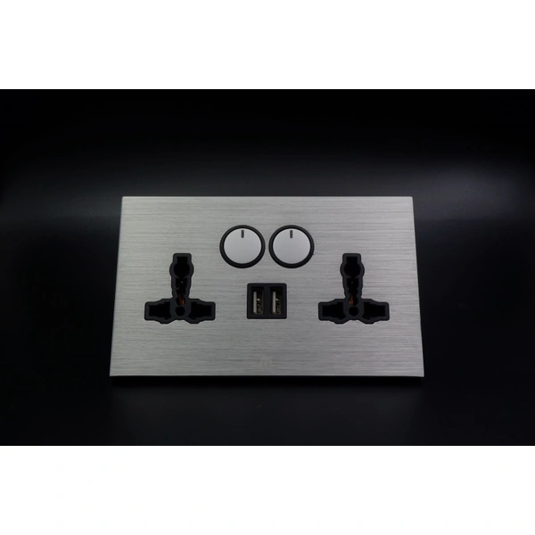 ALUMINIUM TWIN UNIVERSAL SOCKET WITH USB IN GOOD PRICE & QUALITY