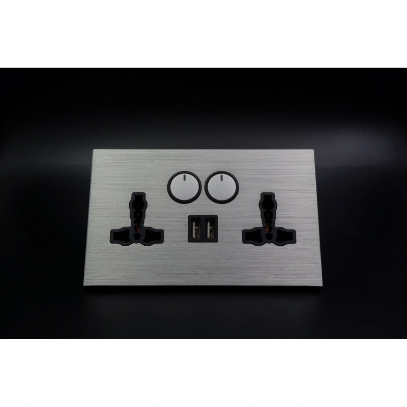 ALUMINIUM TWIN UNIVERSAL SOCKET WITH USB IN GOOD PRICE & QUALITY
