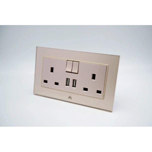 GlASS TWIN BS SWITCHED SOCKET WITH USB IN GOOD PRICE & QUALITY