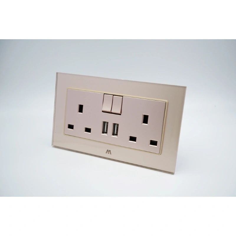 GlASS TWIN BS SWITCHED SOCKET WITH USB IN GOOD PRICE & QUALITY
