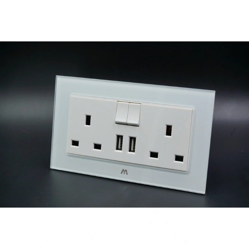 GlASS TWIN BS SWITCHED SOCKET WITH USB IN GOOD PRICE & QUALITY