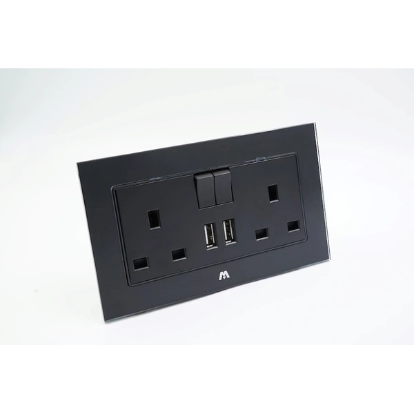 GlASS TWIN BS SWITCHED SOCKET WITH USB IN GOOD PRICE & QUALITY