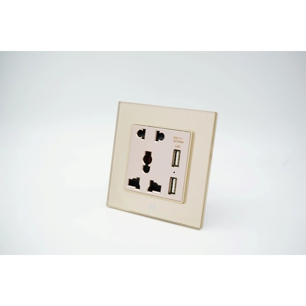 GlASS 5-PINUNIVERSAL SOCKET WITH 2 USB IN GOOD PRICE & QUALITY