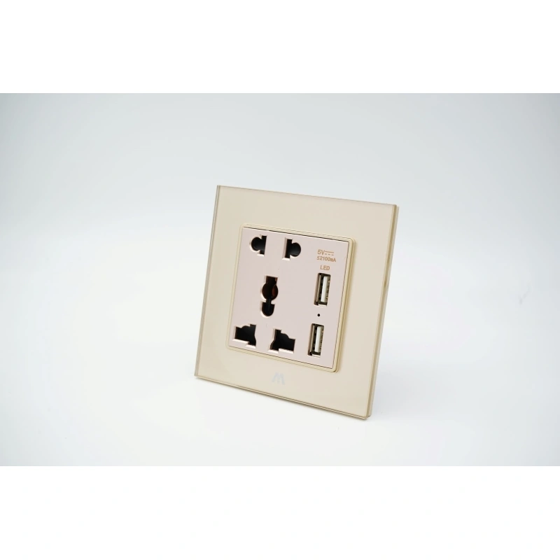 GlASS 5-PINUNIVERSAL SOCKET WITH 2 USB IN GOOD PRICE & QUALITY
