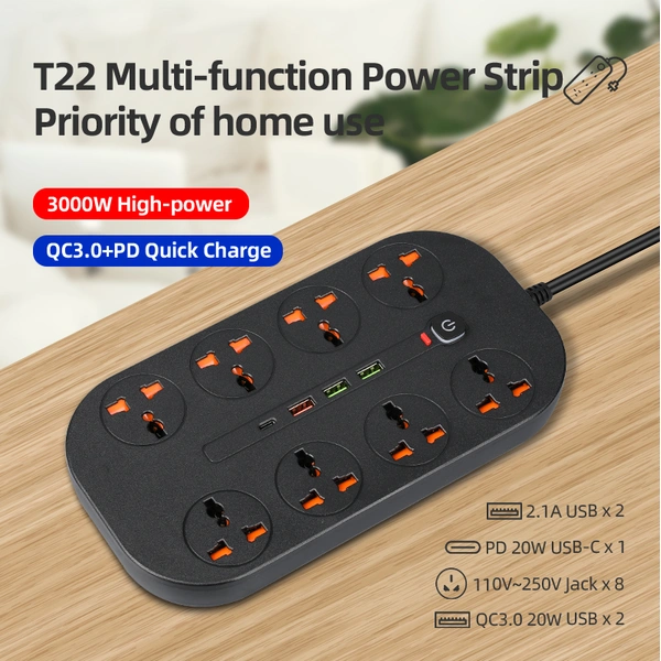 Intelligence Power Strip with QC & PD Charger|M.T Extend Socket