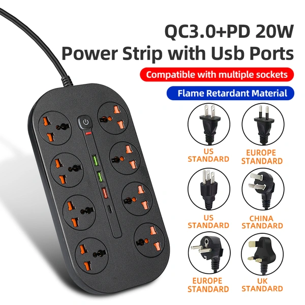Intelligence Power Strip with QC & PD Charger|M.T Extend Socket