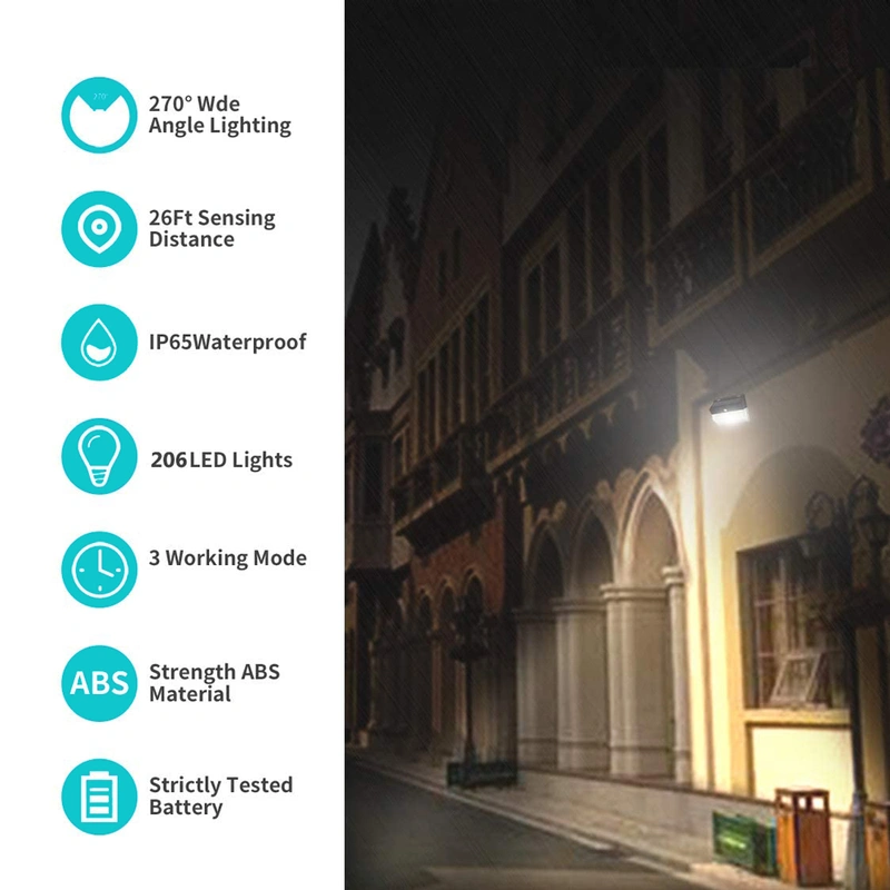 206 LED bright outdoor IP65waterproof sensor solar light for garden