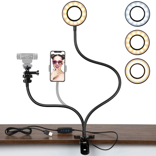 3 Lighting Modes Photography selfie light ring with Adjustable Gooseneck Cell Phone Holder led circle ring light