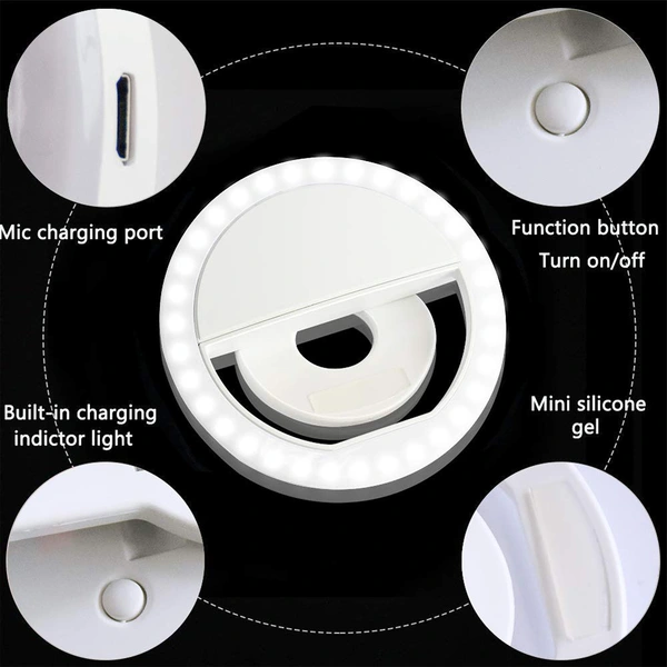 portable USB rechargeable LED selfie ring light for mobile