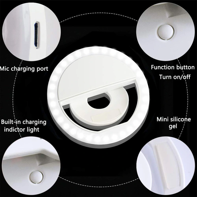 portable USB rechargeable LED selfie ring light for mobile