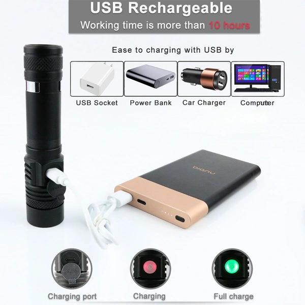 USB Rechargeable  LED Flashlight Aluminum Alloy Light 