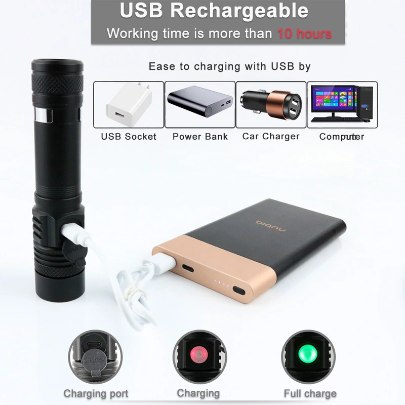 USB Rechargeable  LED Flashlight Aluminum Alloy Light 