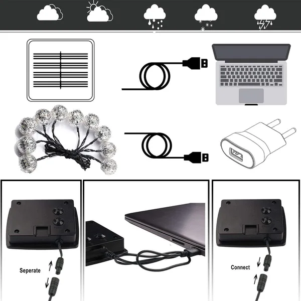 outdoor solar string lights 20 LED ball Christmas lighting