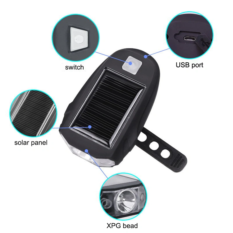 Solar Powered usb Charging Bicycle Front Headlight 