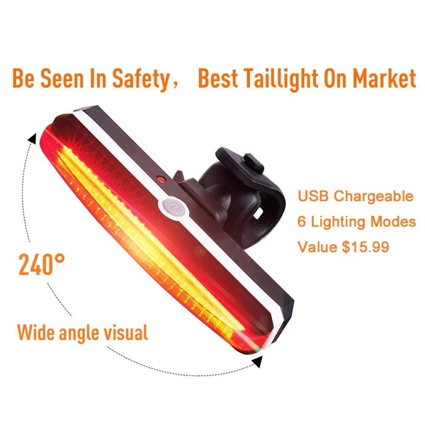 usb rechargeable LED safety warning bicycle rear light 