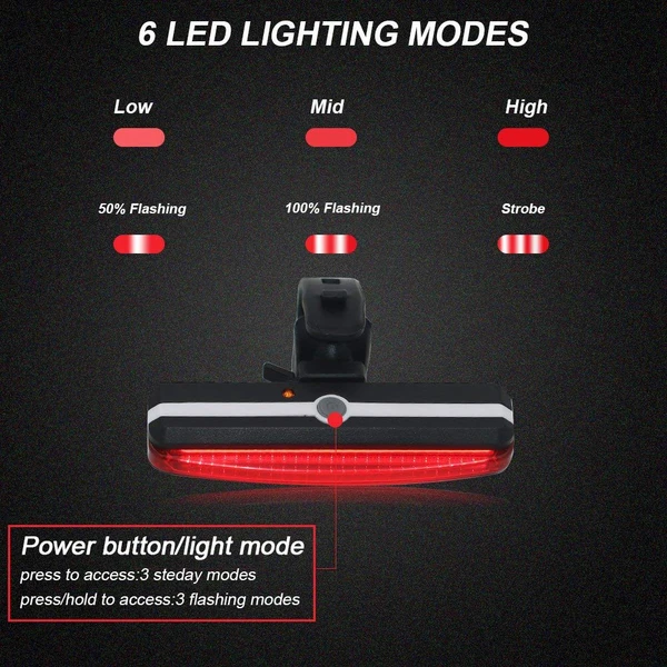 usb rechargeable LED safety warning bicycle rear light 