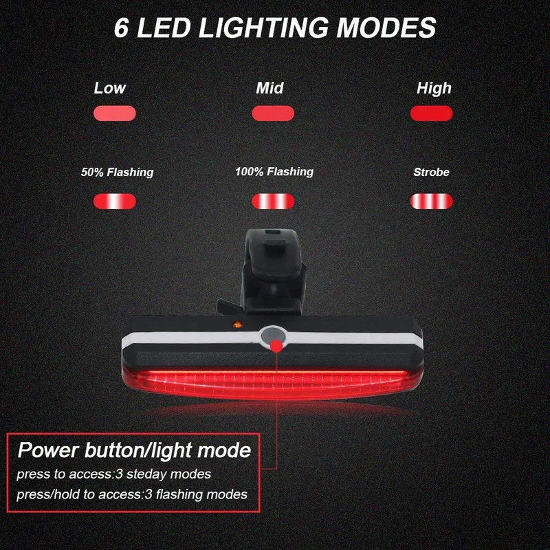 usb rechargeable LED safety warning bicycle rear light 