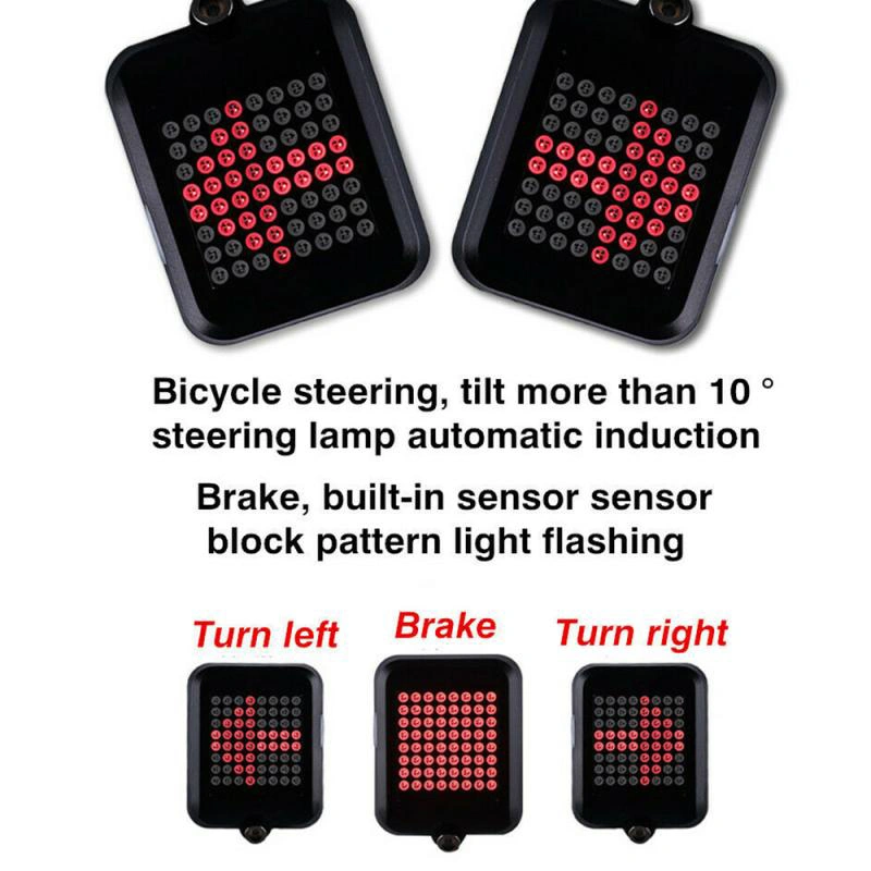64 LED USB rechargeable Intelligent turn signal brake warning light
