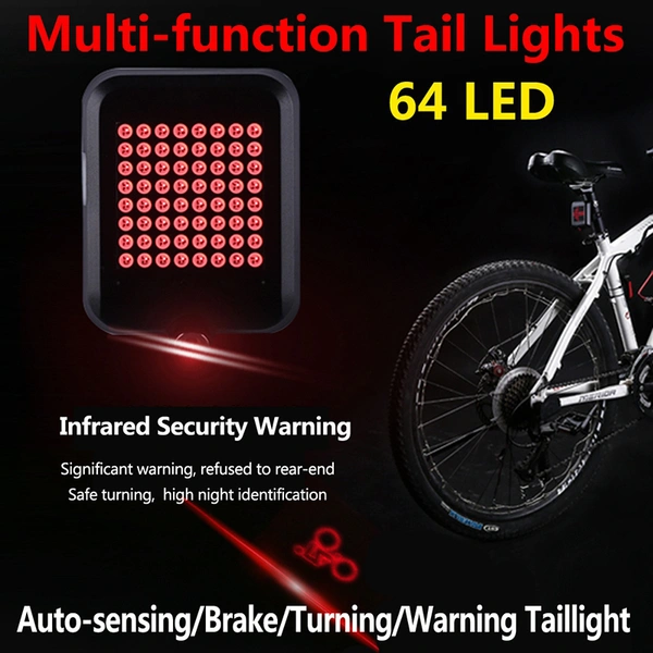 64 LED USB rechargeable Intelligent turn signal brake warning light