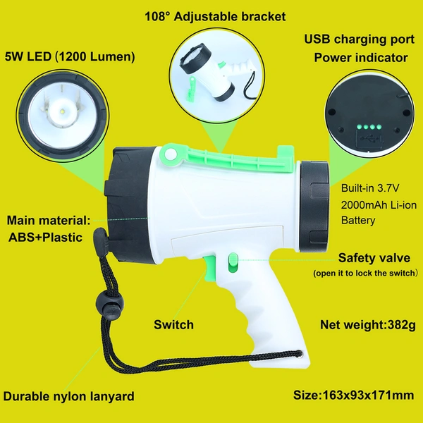 IP68 Waterproof Outdoor Portable hunting Rechargeable Led Searchlight