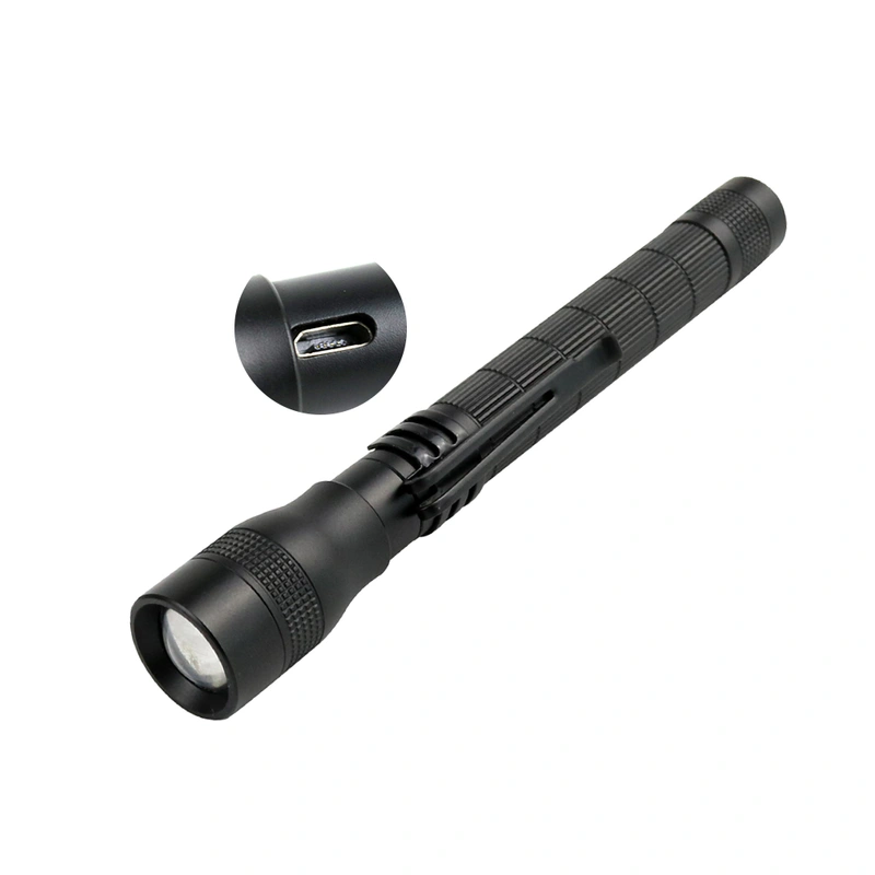 Aluminum Metal Clip USB Rechargeable LED Flashlight