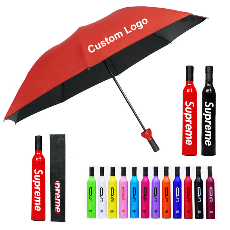 Promotion Gift Cheap 3 Folding Portable Wine Bottle Umbrellas