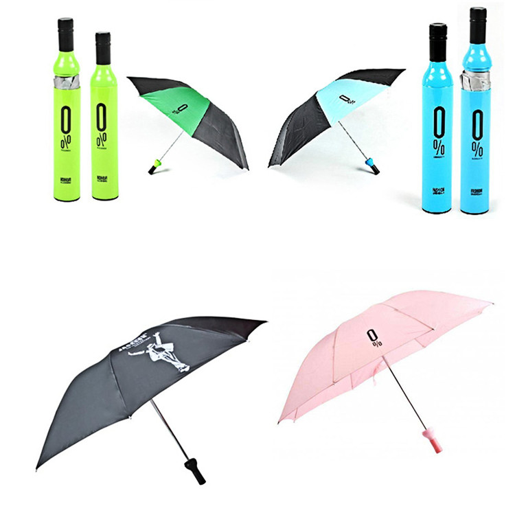 Promotion Gift Cheap 3 Folding Portable Wine Bottle Umbrellas