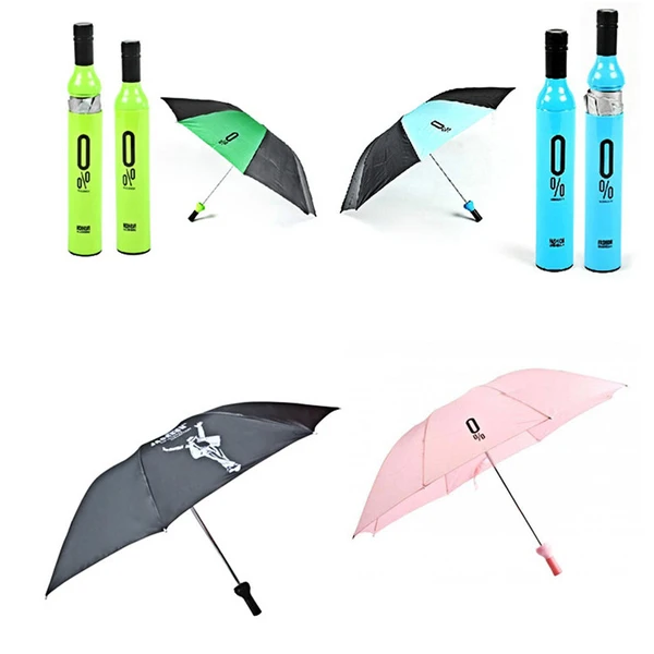 Promotion Gift Cheap 3 Folding Portable Wine Bottle Umbrellas