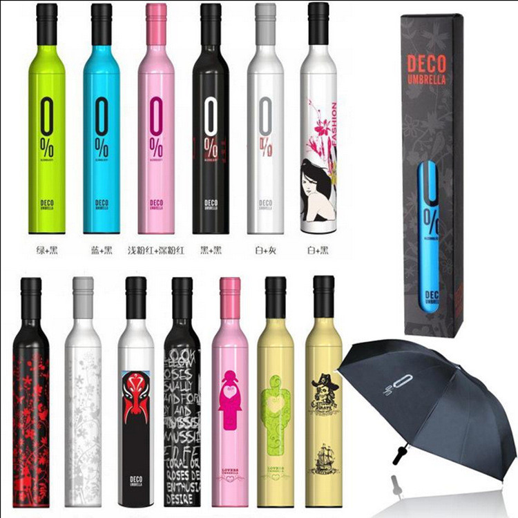 Promotion Gift Cheap 3 Folding Portable Wine Bottle Umbrellas