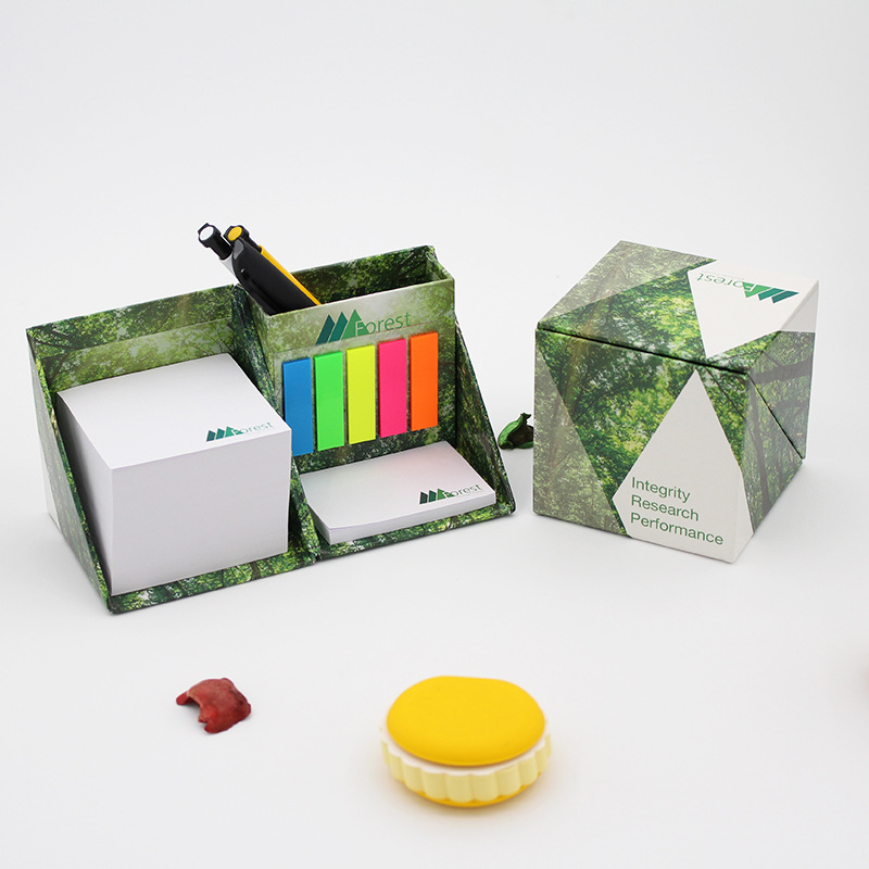 Foldable multi-function sticky note cube memo pad box with pen holder